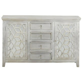 French Arched Hand Carved Mirrored Sideboard With 4 Drawers and 2 Doors White